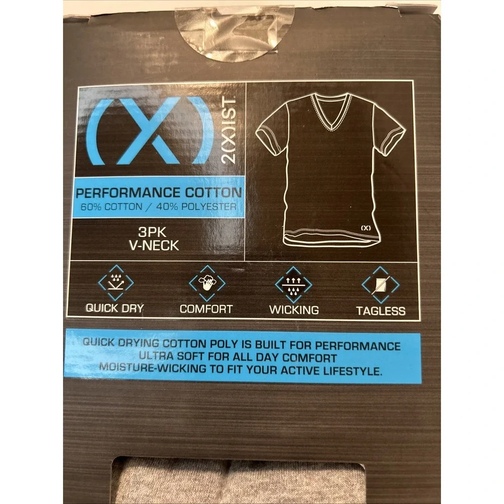T-SHIRTS 2(X)IST MEN 3 GRAY/BLUE V-NECK UNDERWEAR XL 46-48 QUICK DRY MSRP‎ $42